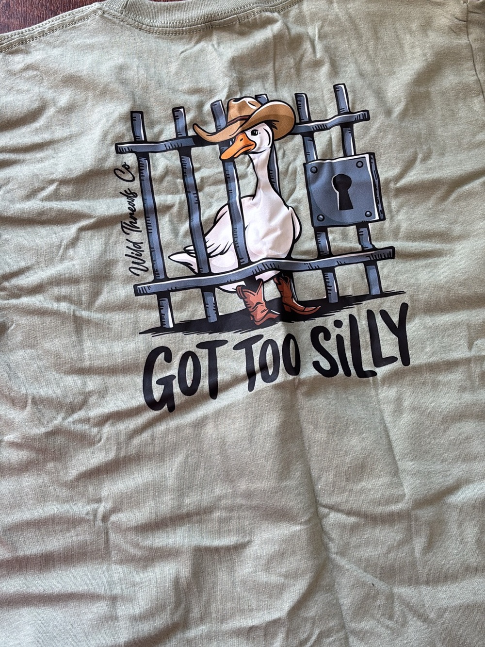 Kids Short Sleeve Tee - 'Got Too Silly' Goose Graphic - Sage Green